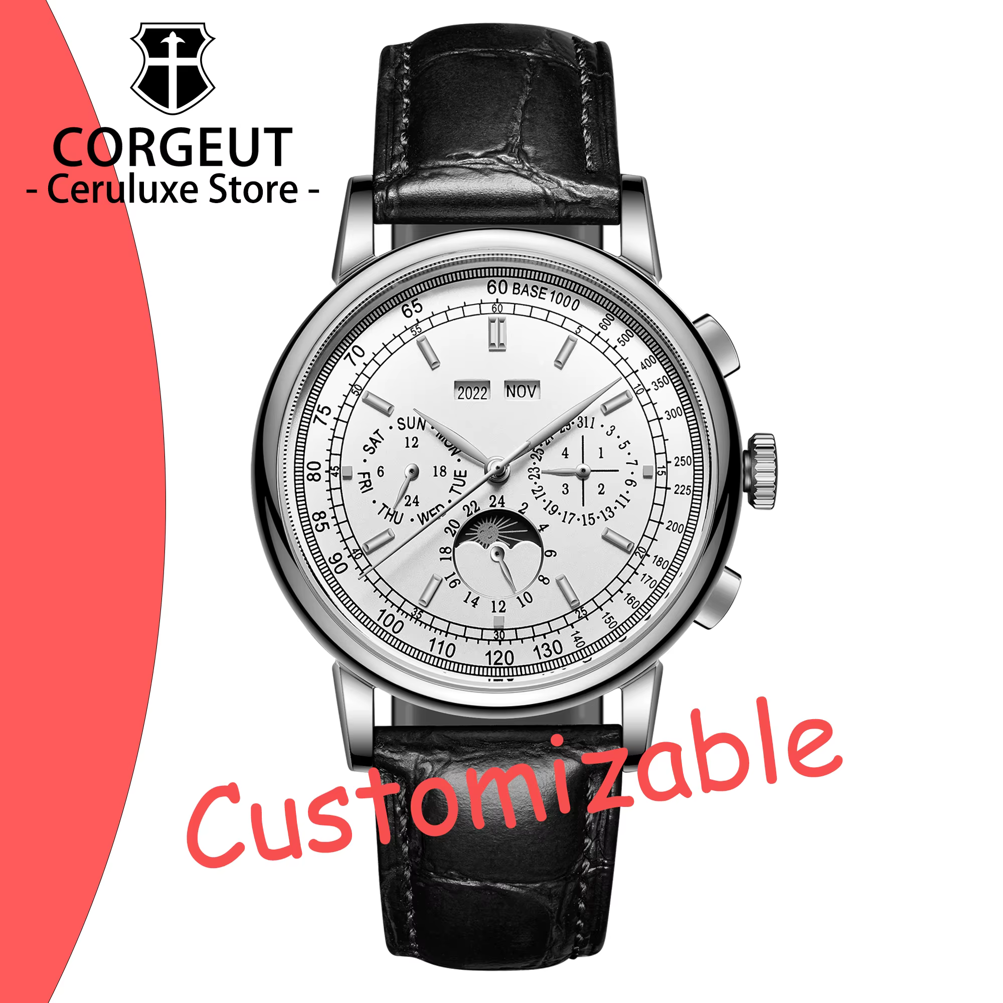 Logo personnalisé bricolage montres mécaniques automatiques pour homme d'affaires Multification Date