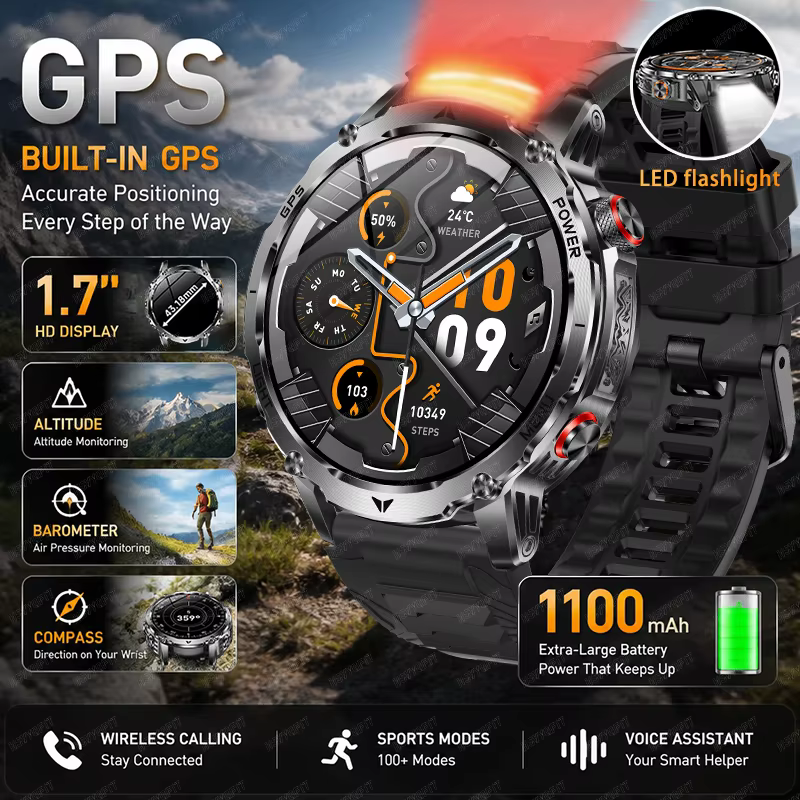 Nouvelle montre connectée GPS d'extérieur pour homme 2026, écran haute définition de 1,7 pouce, batt