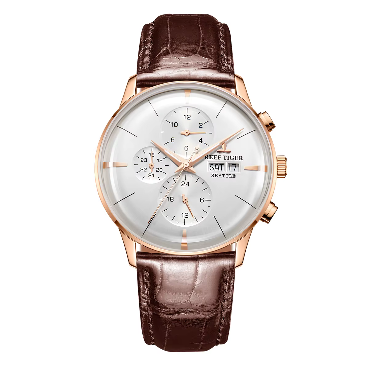 Reef Tiger RT montre pour hommes de luxe cadran blanc montre-bracelet mécanique multifonction Relogi