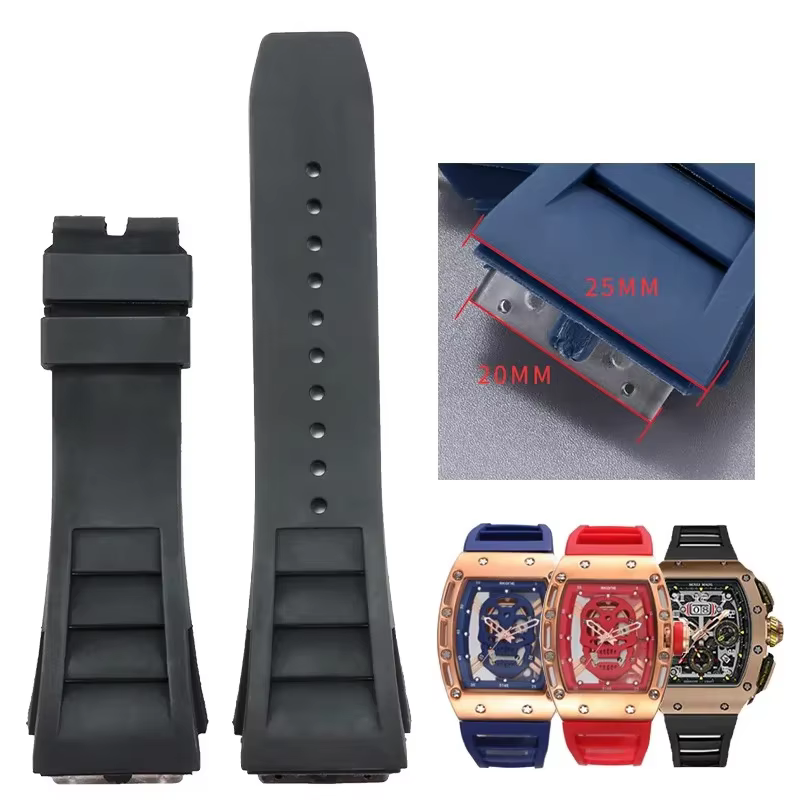 Bracelets de montre pour Richard Mille Rm011, Interface convexe, remplacement Original en caoutchouc
