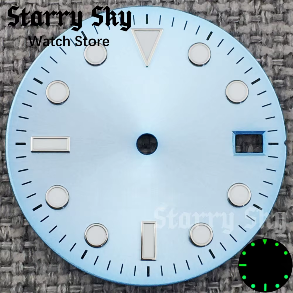 Satrry Sky nouveau cadran de montre de Date Sunburst bleu ciel de 29mm avec lumineux vert adapté aux