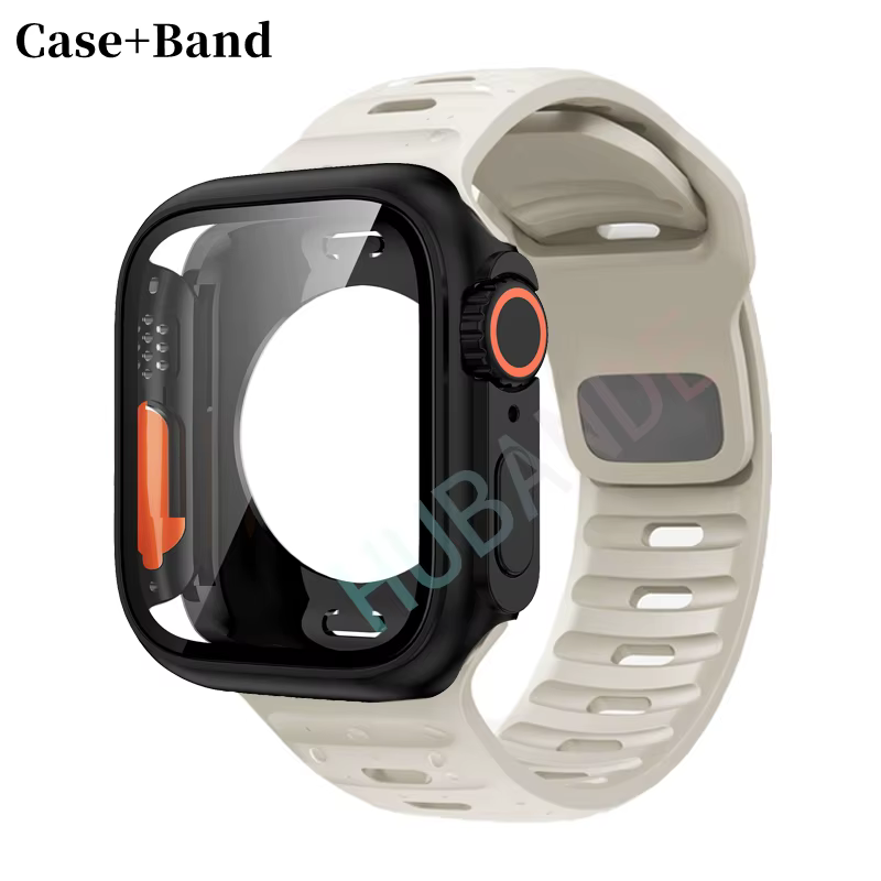 Bracelet en silicone pour Apple Watch 44mm 45mm 41mm 40mm + protecteurs d'écran, compatible avec iWa