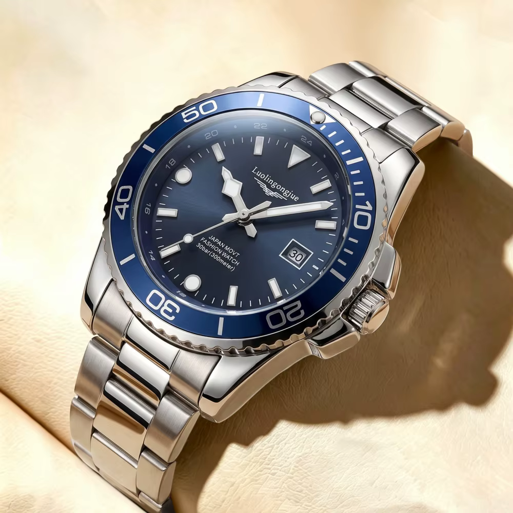 Montre à quartz de luxe pour homme, style classique, étanche, calendrier lumineux, bracelet en acier