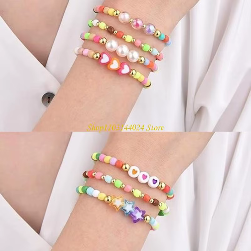 N5KE 8PCS Bracelets d'amitié empilables Bijoux poignet ajusté pour les filles Perles bohémiennes arc