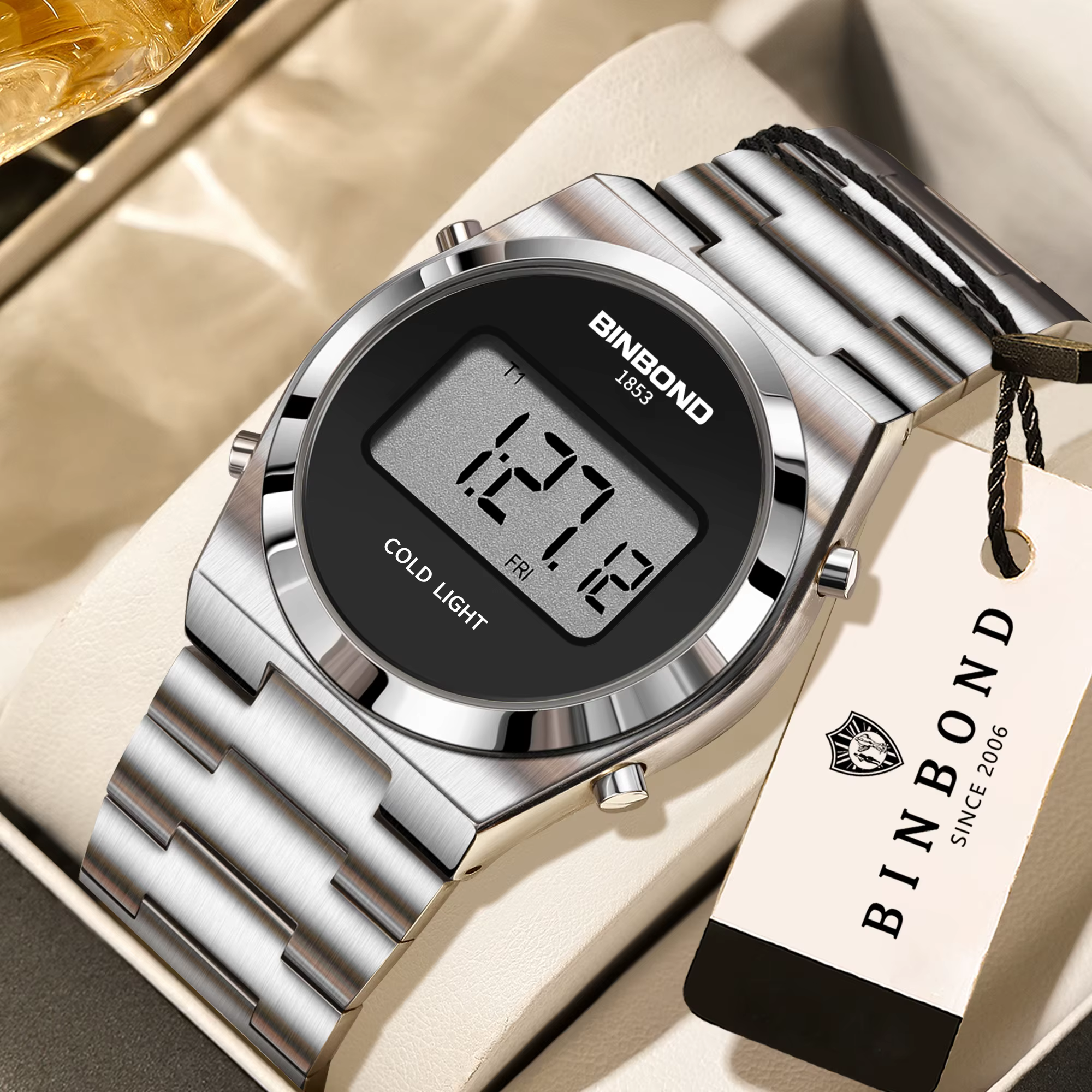 Montre électronique chronographe durable BINBOND pour homme, montre-bracelet et mouvement électroniq