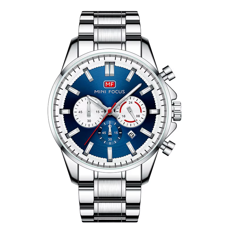 MINI FOCUS-Montre-bracelet chronographe à quartz pour homme, montre habillée étanche, bracelet en ac