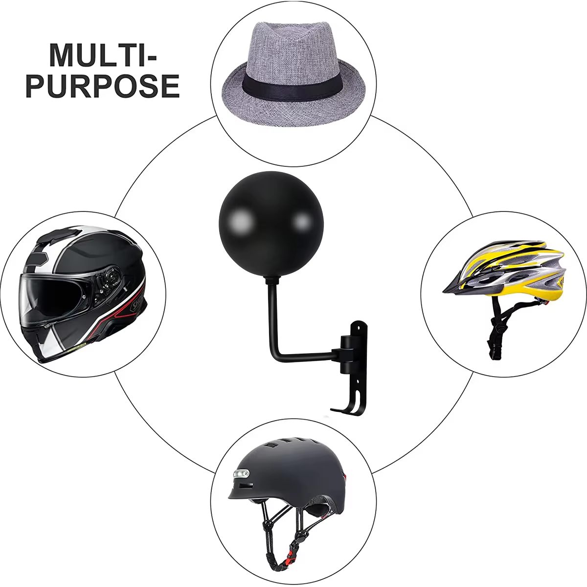 Porte-casque de moto Montage mural Rotation à 180 degrés Métal Casque de vélo Support de montage Cas