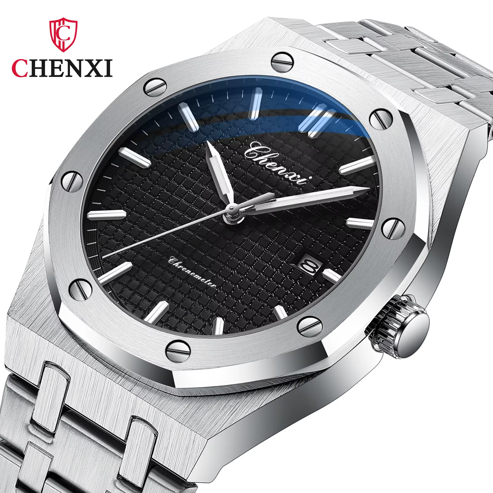 CHENXI 8248 chronographe Date affaires étanche montre pour hommes en acier inoxydable lumineux mode 