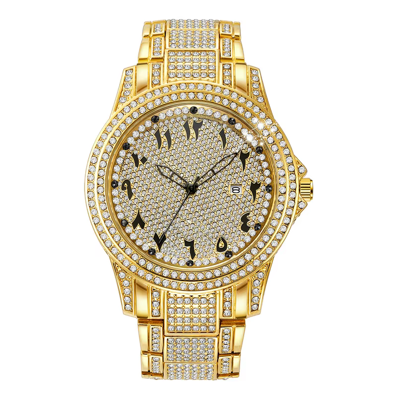 Grande marque Montres de Luxe pour hommes Hip Hop diamant mode décontracté alliage bande Date Quartz