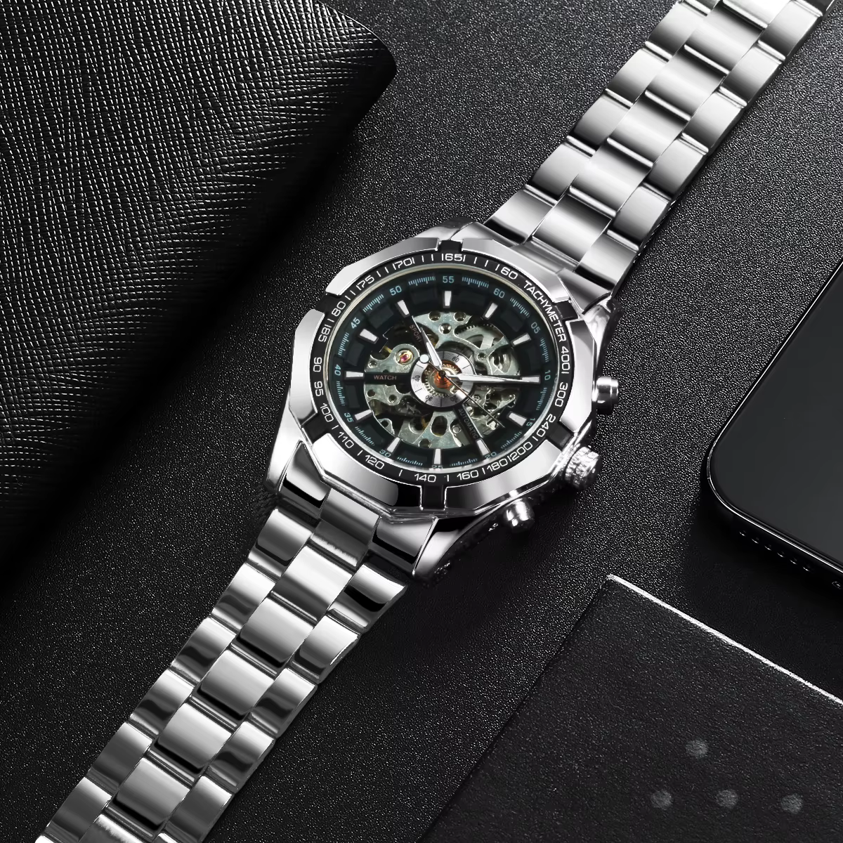 WINNER – montre squelette classique pour hommes, aiguilles lumineuses, mécanique, bracelet en acier