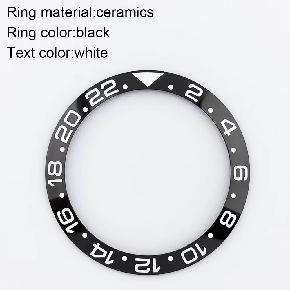 Lunette GMT 38-30,7 mm en céramique/aluminium inclinable luminescente 24/12, inserts de lunette de m