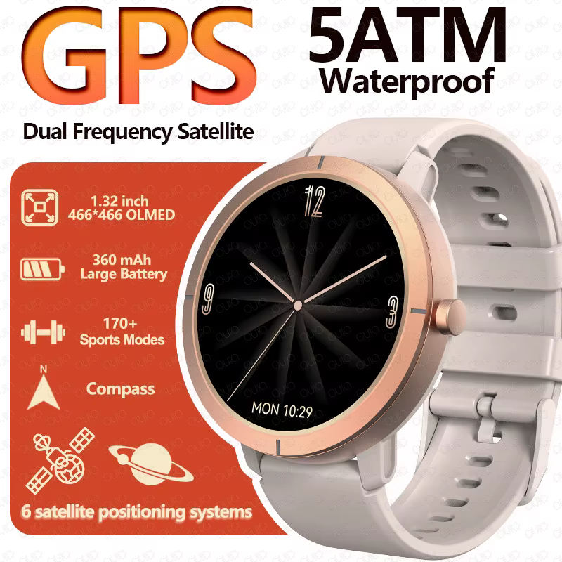 Montre connectée GPS 2026 AMOLED 1.32 HD avec appels Bluetooth, étanche 5ATM, 170 modes sportifs, ba