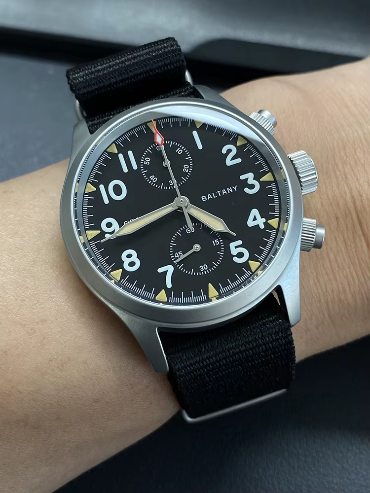 Montre à quartz chronographe pilote vintage pour homme, montres-bracelets militaires baltaines, mont
