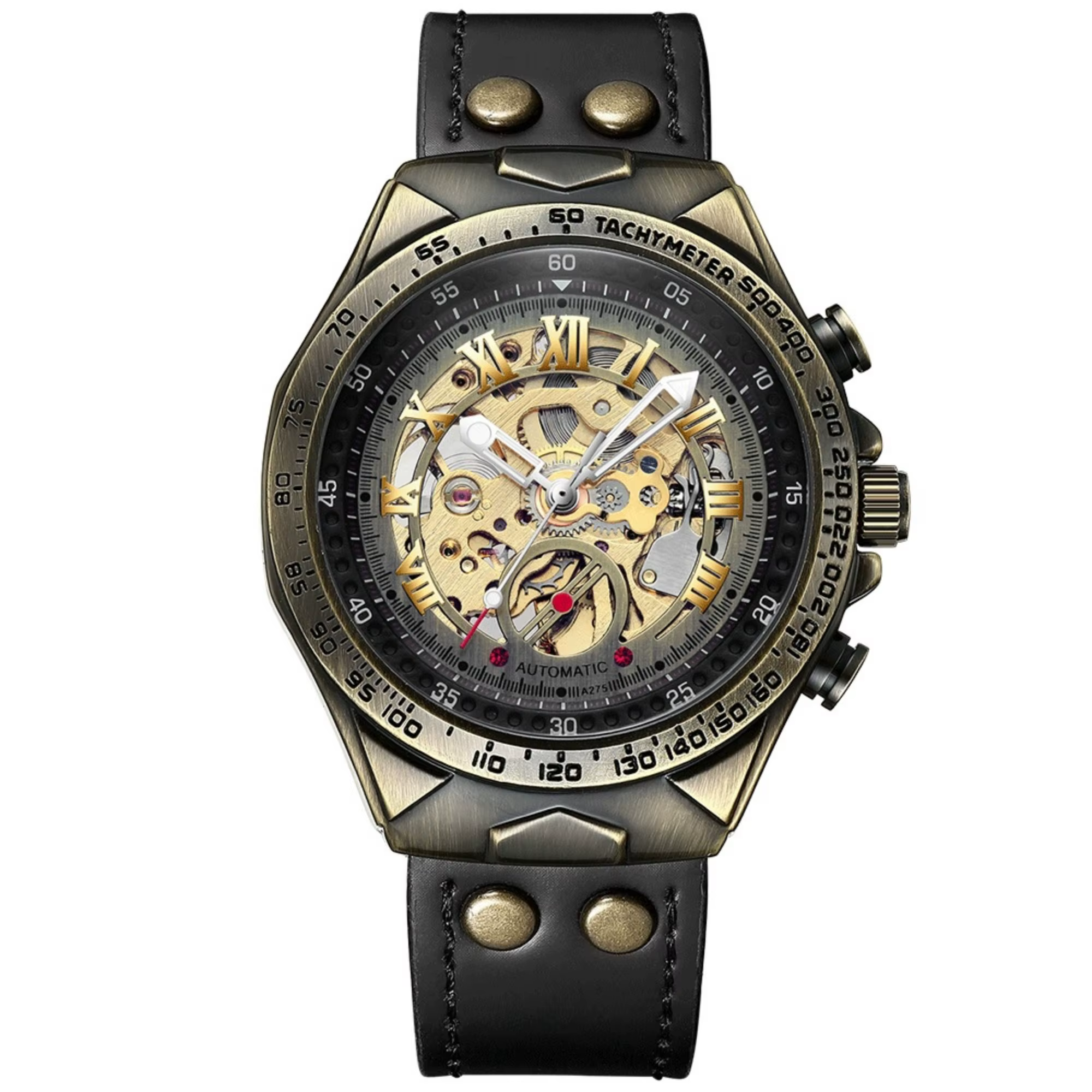 Montre mécanique automatique pour homme, boîtier en alliage, cadran ajouré, bracelet, montre-bracele