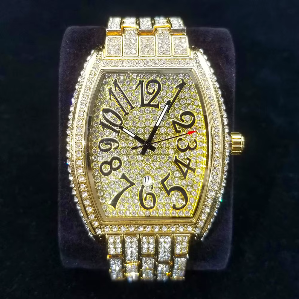 Montre Ice argentée pour hommes, marque de luxe, Tonneau, diamant, Quartz, Design classique, Date au