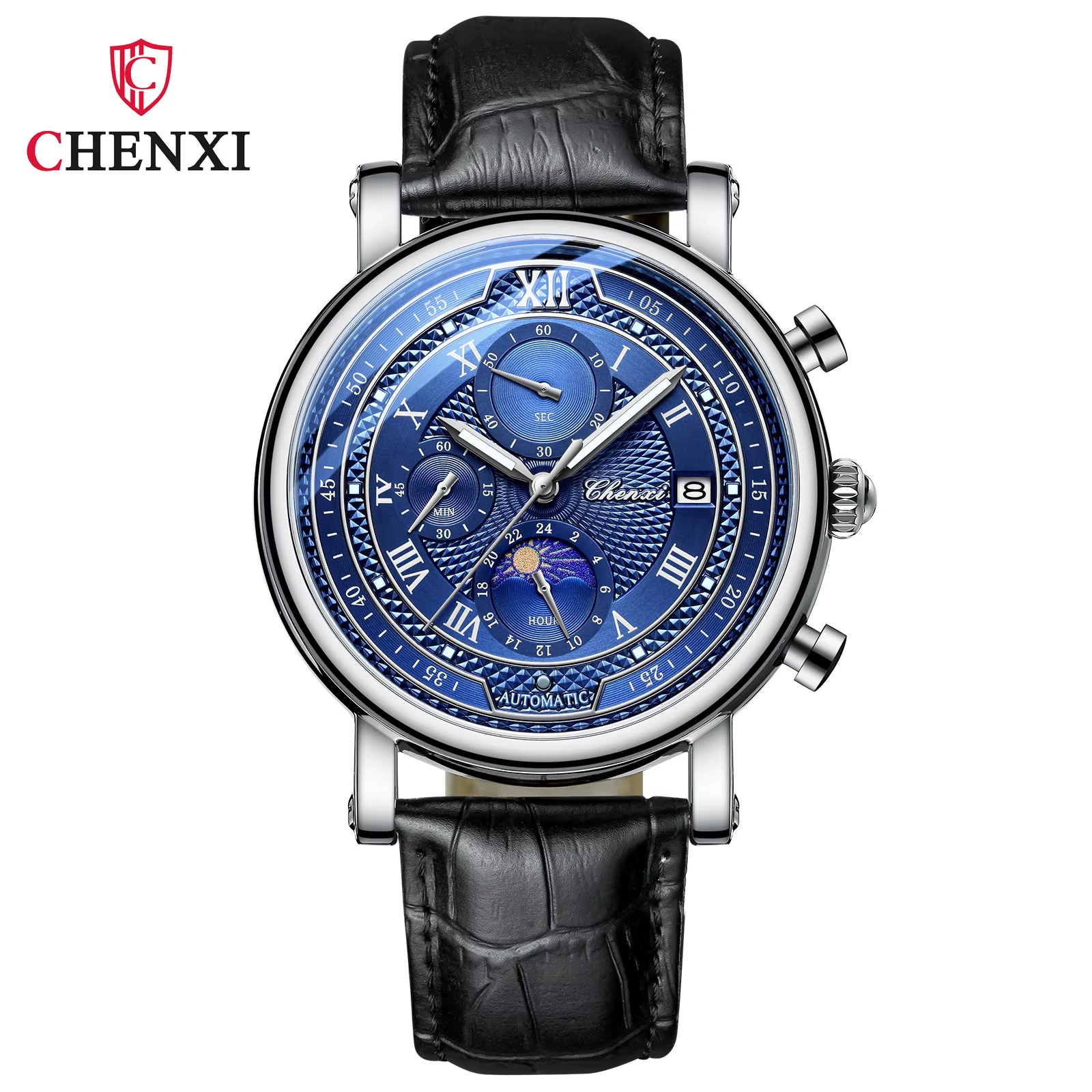 Chenxi 976 cuir chronographe Date hommes Phase de la lune chronométrage affaires lumineux montre à Q