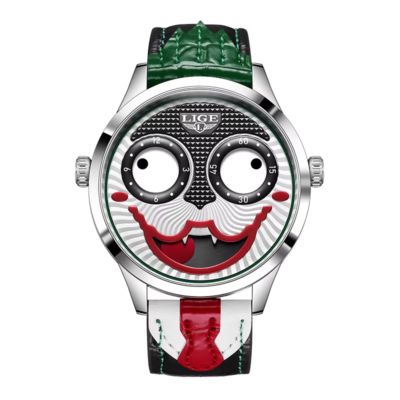 LIGE montre hommes Cool Joker classique montres hommes mode Clown bracelet en cuir étanche Quartz mo
