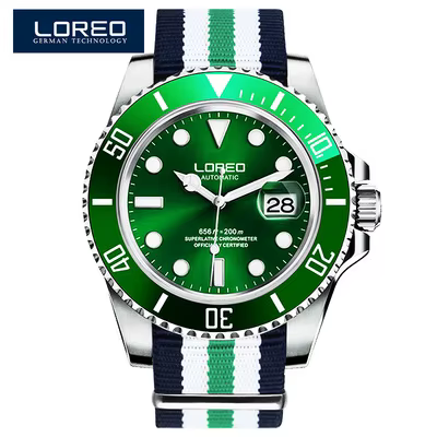 LOREO Style classique plongée 200m montre de Sport automatique hommes saphir miroir mouette mouvemen