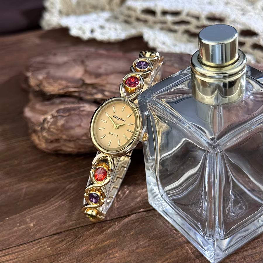 Montre à Quartz arc-en-ciel pour femmes, élégante, rétro, couleur ronde, avec échelle de chaîne, mon