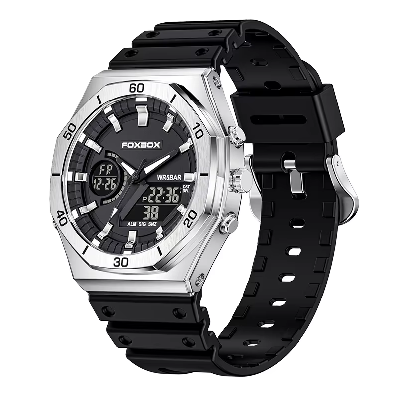 Montres FOXBOX à double affichage pour hommes, montres sport décontractées, chronographe à quartz, g