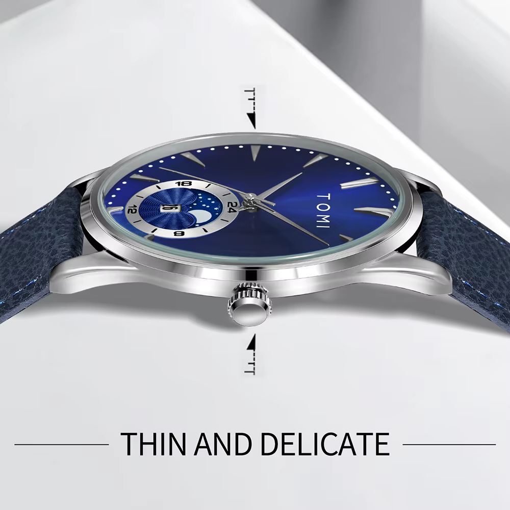 TOMI-Montre à quartz de luxe avec bracelet en cuir pour homme, affaires et loisirs, grand cadran, ca