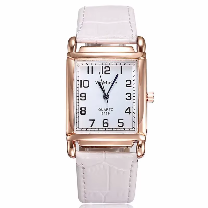 Montre à quartz avec bracelet en cuir pour femme, mouvement, montre-bracelet, cadran carré simple, m