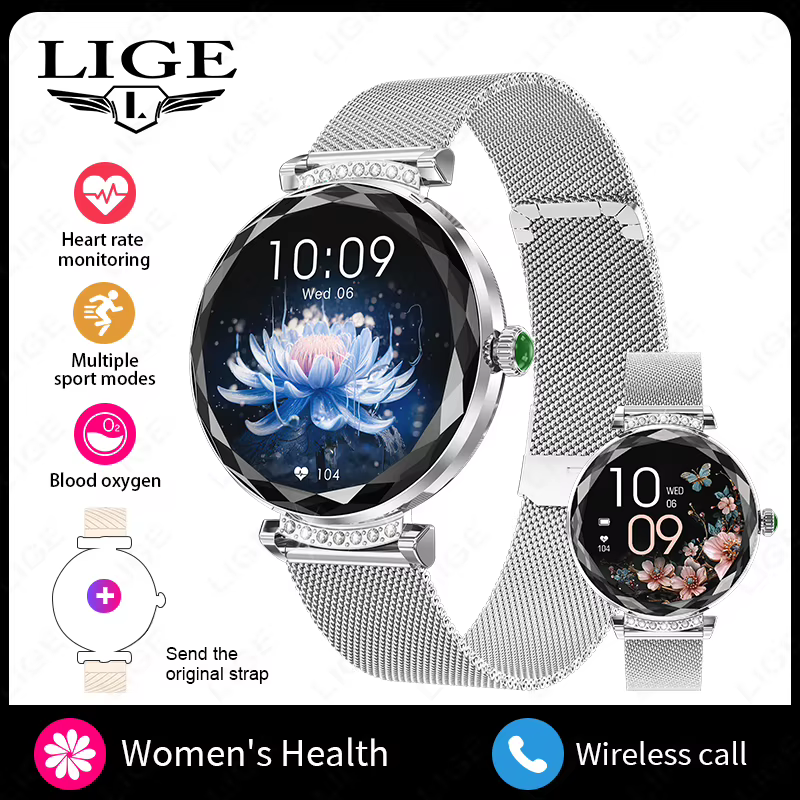 Montre connectée LIGE pour femme, cadeau pour femme, écran tactile AMOLED de 1,19 pouce, montres de 