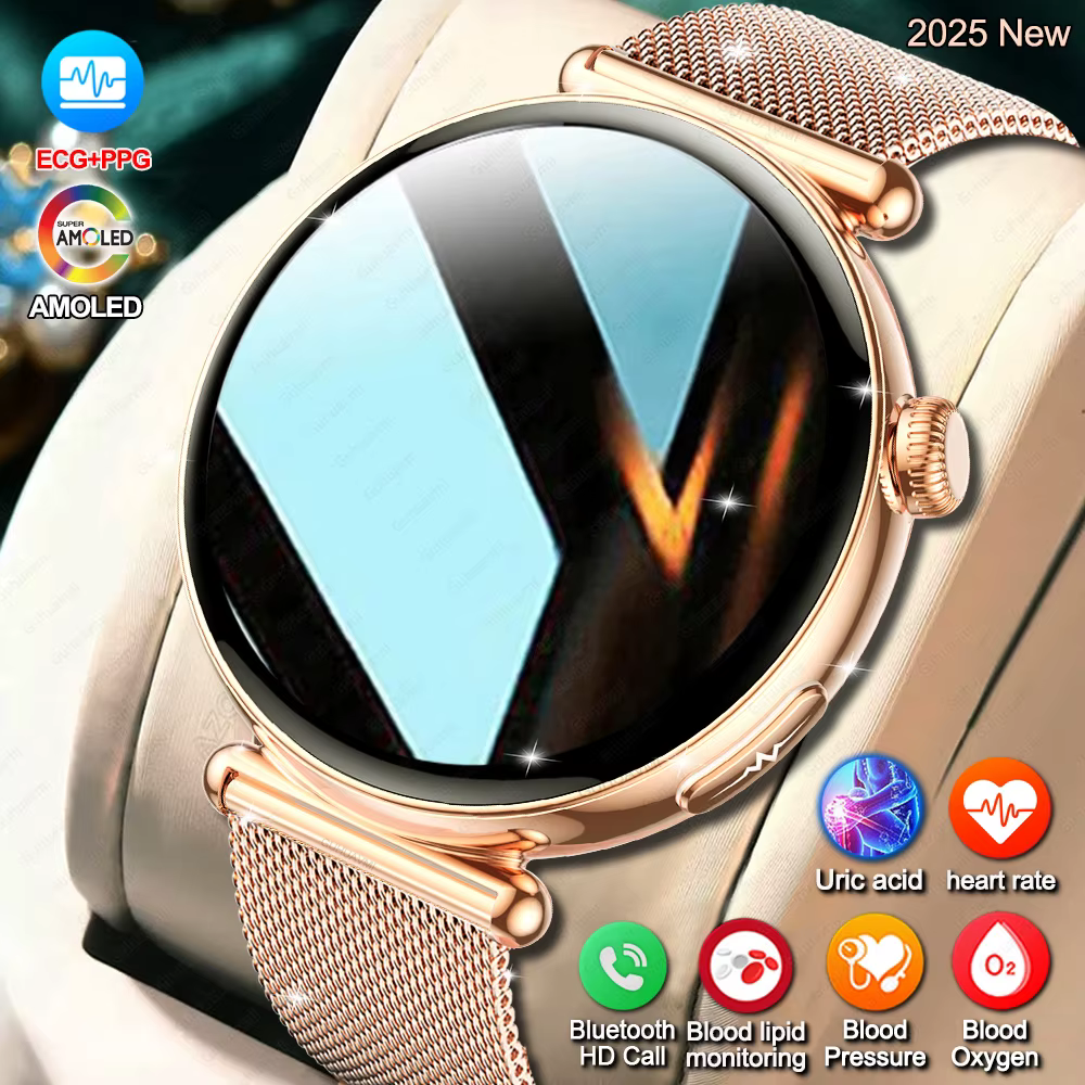 Femmes Smartwatch 1.32 pouces AMOLED écran appel ECG Sport montre pression artérielle Micro examen p
