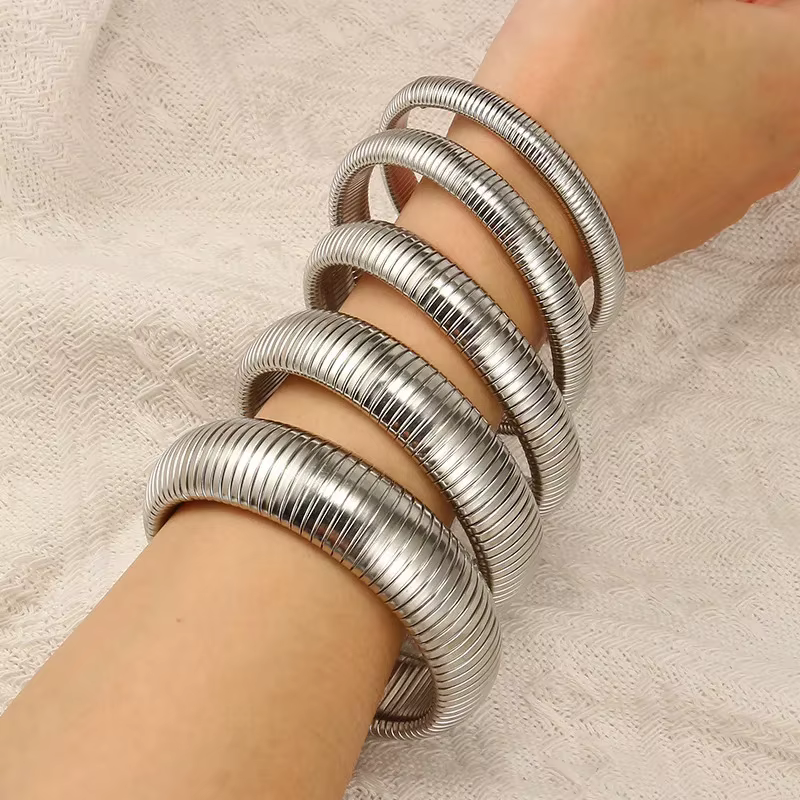 Bracelets Punk larges et épais pour femmes, empilables, flexibles, chaîne extensible, épais, en acie