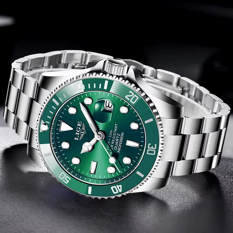 LIGE-Montre de plongée étanche pour homme, montre-bracelet à quartz, horloge de date, montres de spo