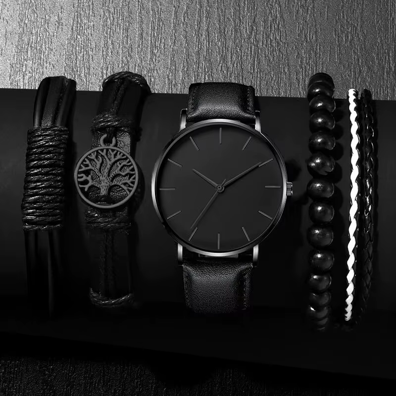 5 pièces ensemble mode hommes montres de sport homme d'affaires Quartz montre-Bracelet de luxe en cu