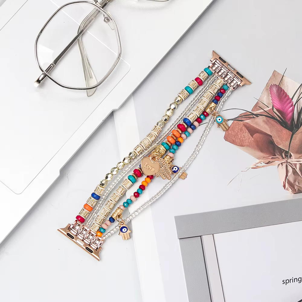 Bracelet pour Apple Watch, 49mm Ultra 2, 40mm, 38mm, 41mm, élastique, pendentif perlé, pour iWatch s