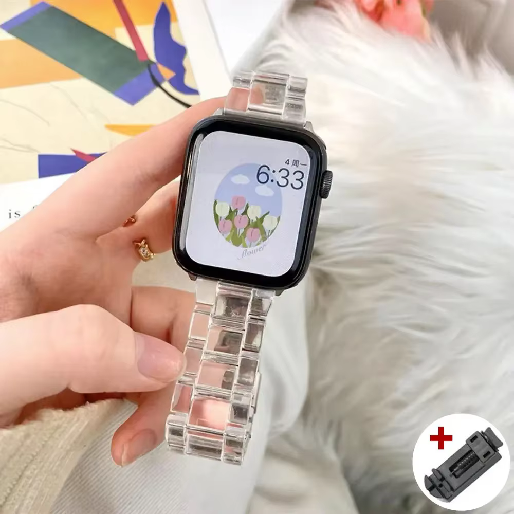 Bracelet Transparent arc-en-ciel en résine pour Apple Watch Ultra 2 49mm 10 46mm 7 8 9 41 45mm 38 40