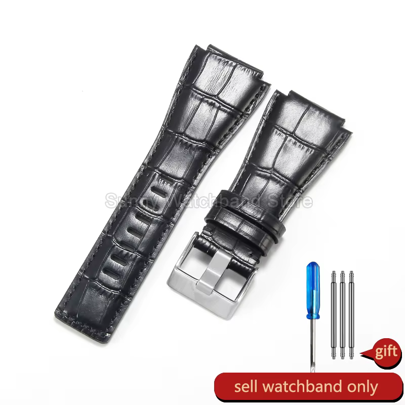 Bracelet de montre en cuir véritable pour hommes et femmes, convexe pour Bell & Ross Bell Ross BR01 