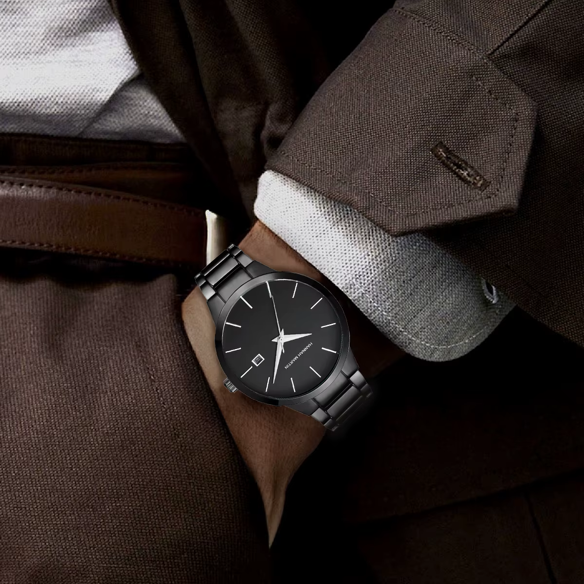Hannah Martin montre en acier inoxydable pour hommes mode affaires Style noir Style minimaliste 3Bar