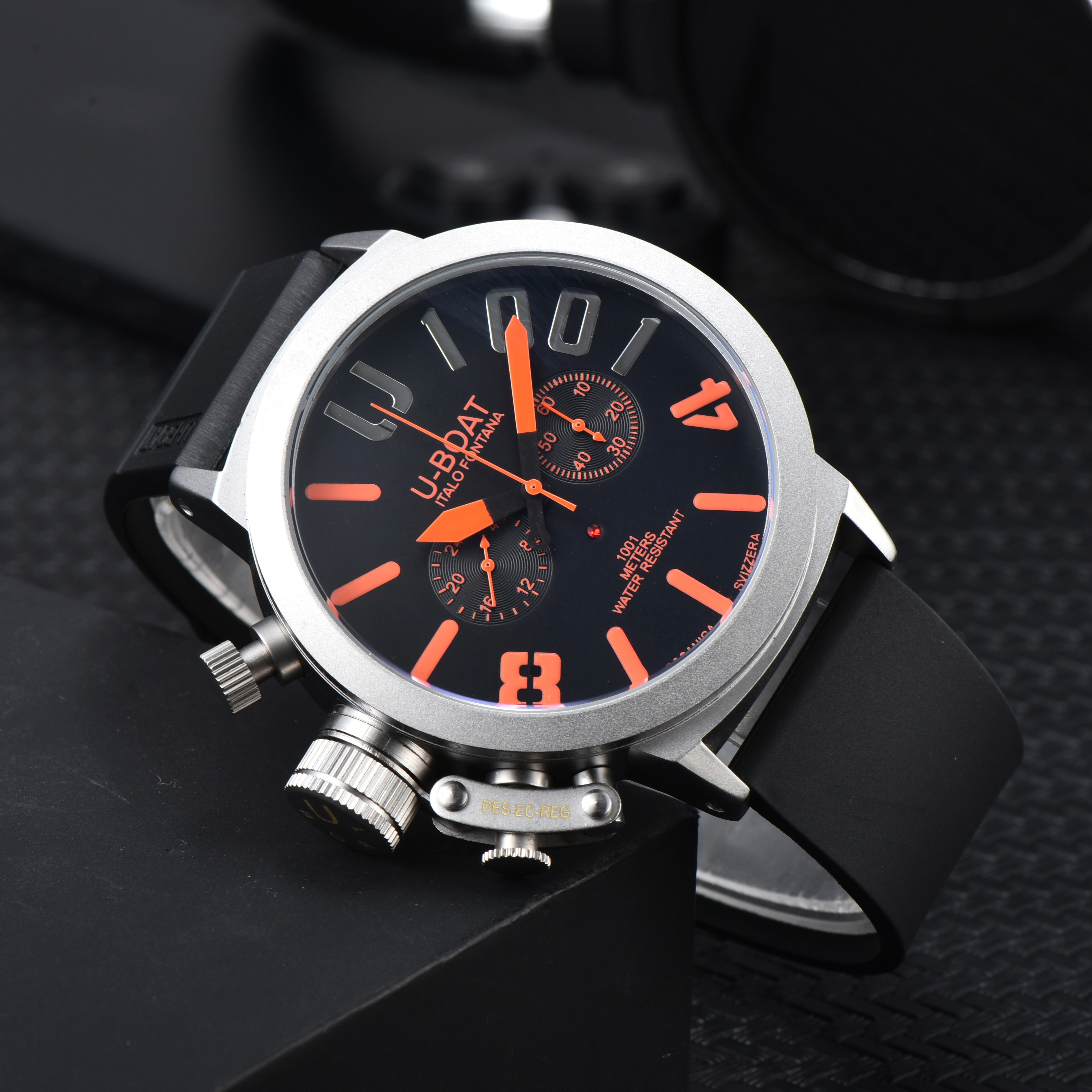 U-BOAT Montre chronographe à quartz pour homme, boîtier en acier inoxydable de 44 mm, bracelet en si