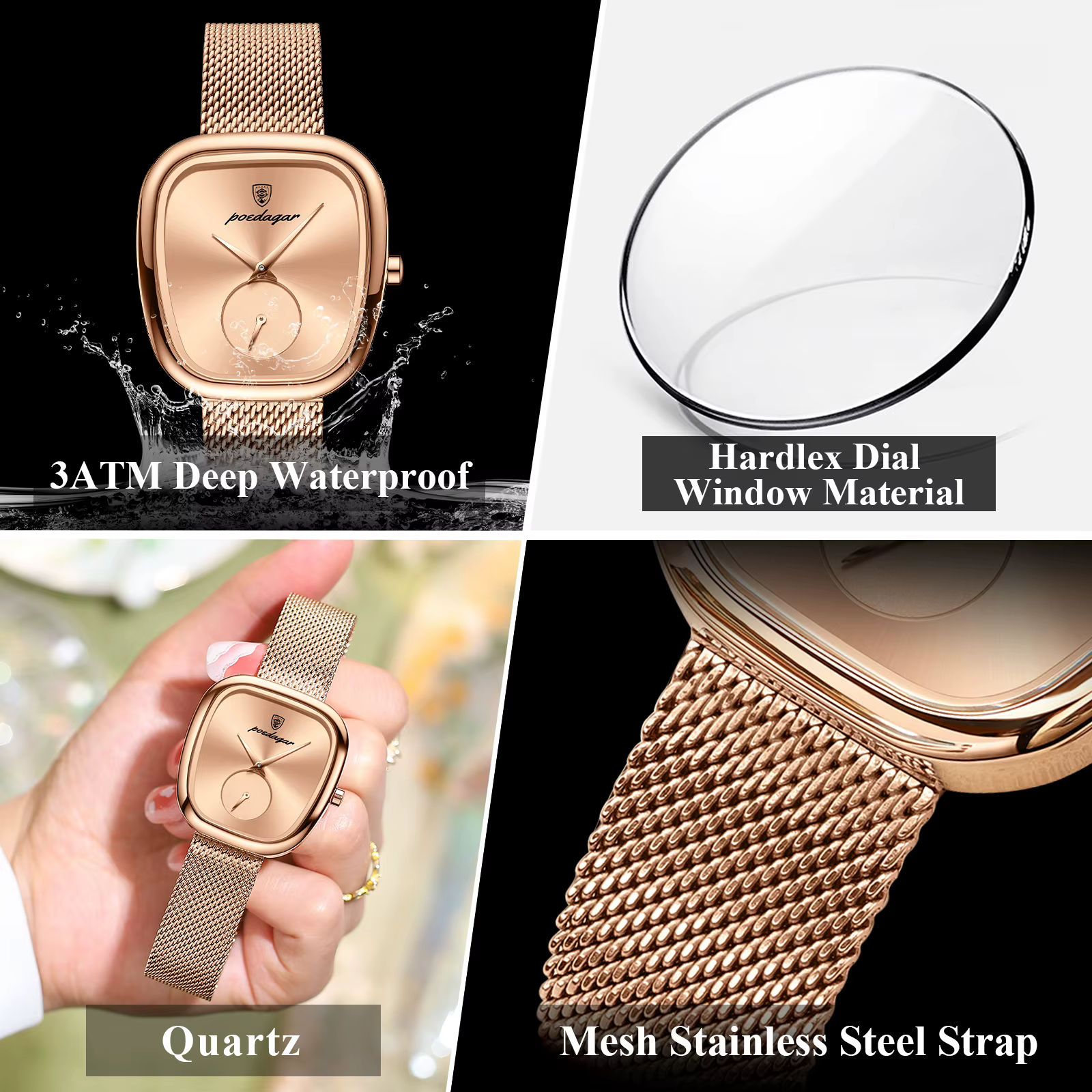 POEDAGAR marque de luxe femme montre étanche en acier inoxydable maille femmes montres mode élégant