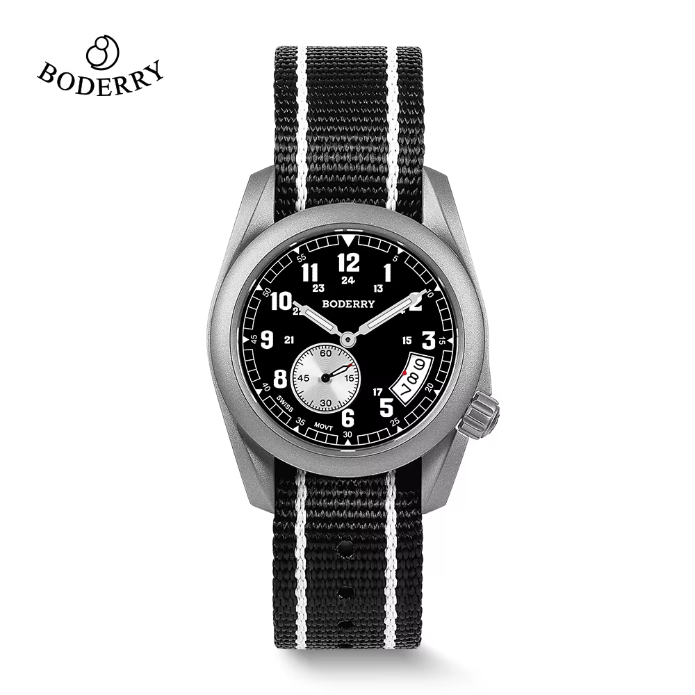 Boderry VOYAGER 38 Field Watch Mouvement à quartz, boîtier et bracelet en titane étanches à 100 m po