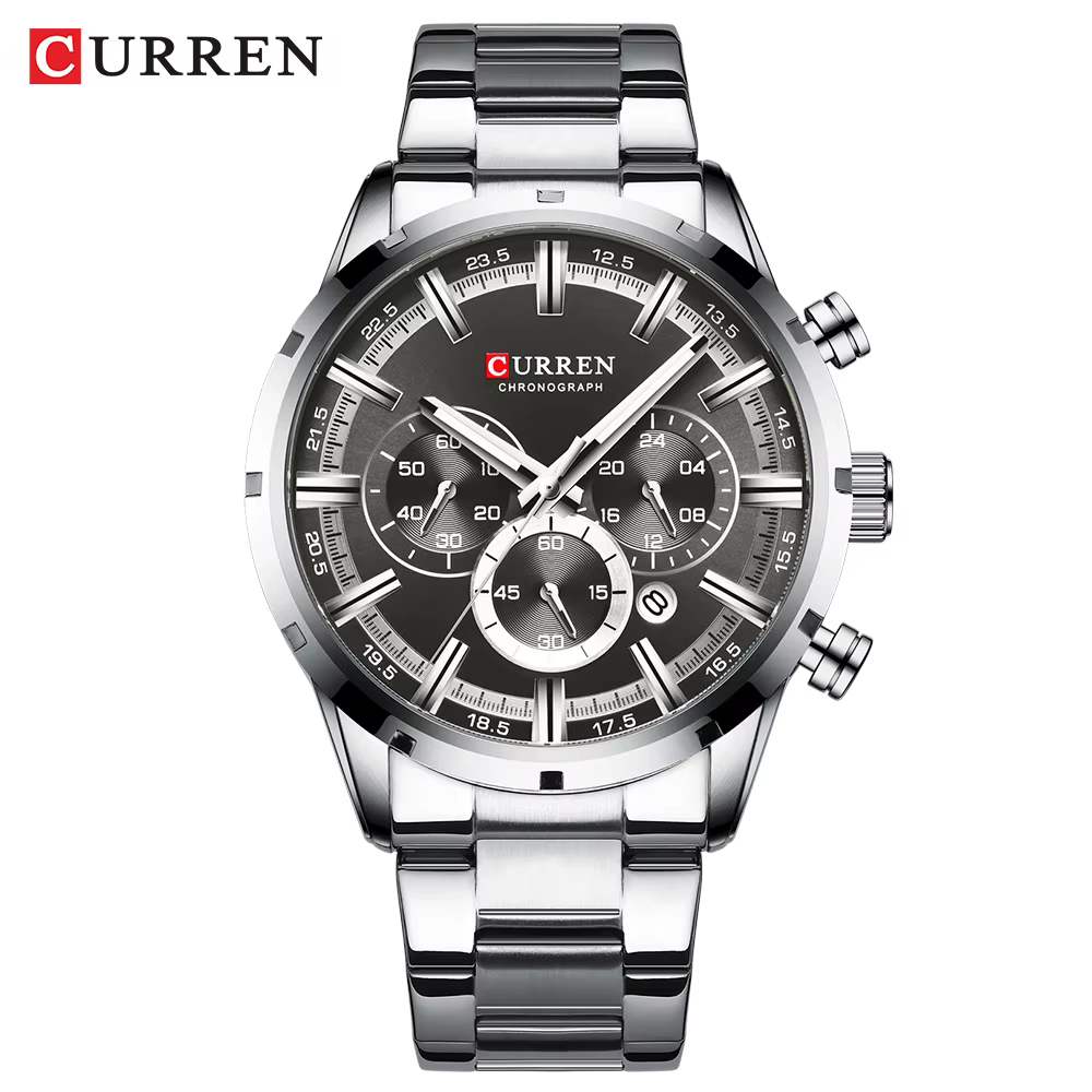 CURREN Montre Chronogaph pour Homme avec Bracelet en Acier Inoxydable Montre-Bracelet à Quartz de Sp