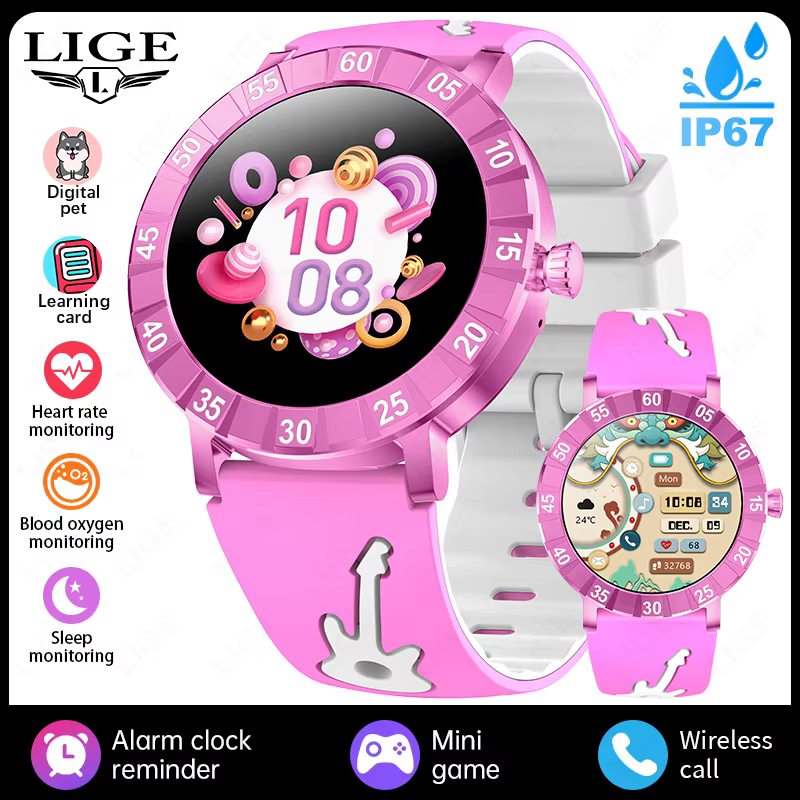 Montre connectée LIGE pour filles, montre intelligente SOS pour enfants, lampe torche LED, appel san
