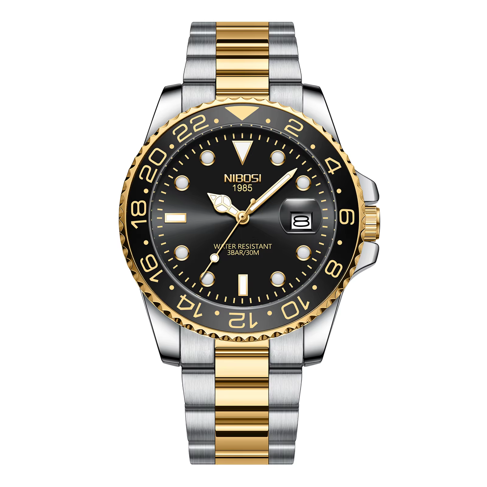 NIBOSI or noir montre hommes Top marque de luxe Quartz hommes montres étanche lumineux en acier inox