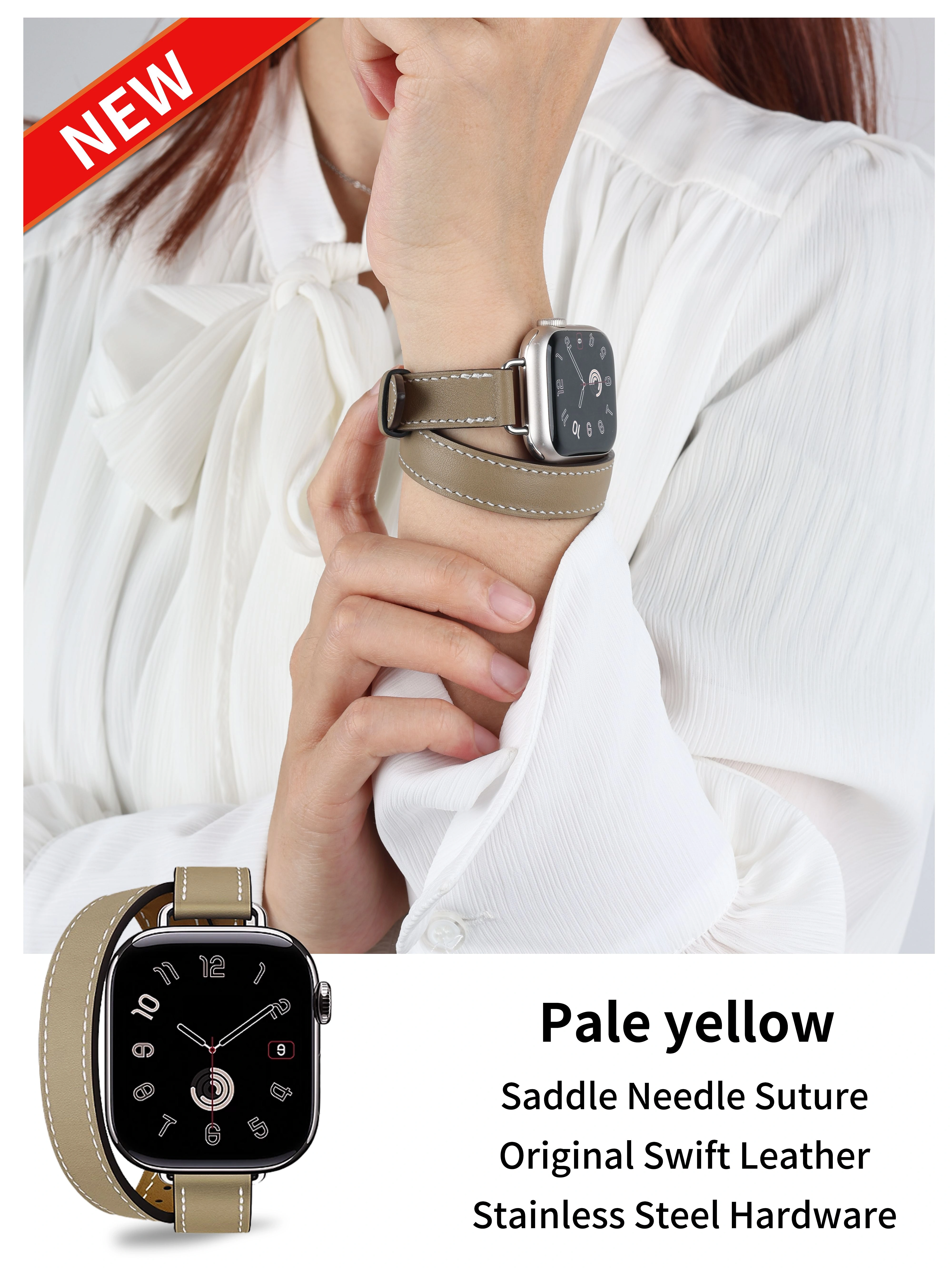 2025 nouveau bracelet en cuir de vache Double Tour pour Apple Watch Ultra 3 2 bracelet série 11 10 9