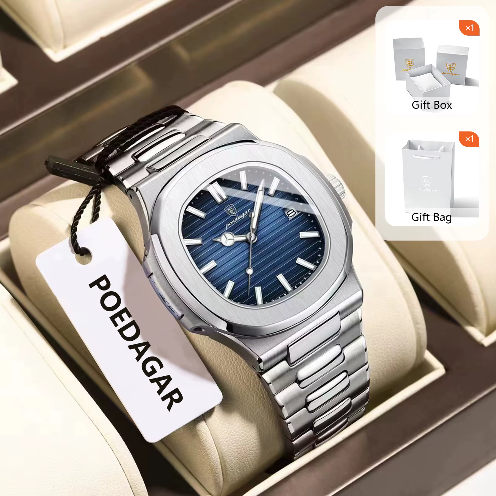 POEDAGAR luxe élégant hommes montres Date lumineux étanche en acier inoxydable homme horloge Origina