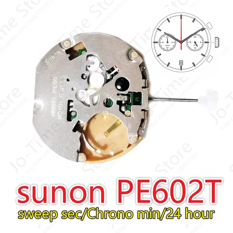 Montre à quartz Sunon PE602T - Chronographe avec aiguille des secondes fluide et petites aiguilles 3