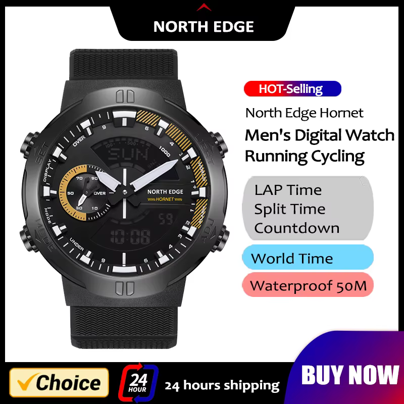 NORTH EDGE – montre connectée pour hommes, horloge mondiale, compte à rebours, chronomètre de vitess