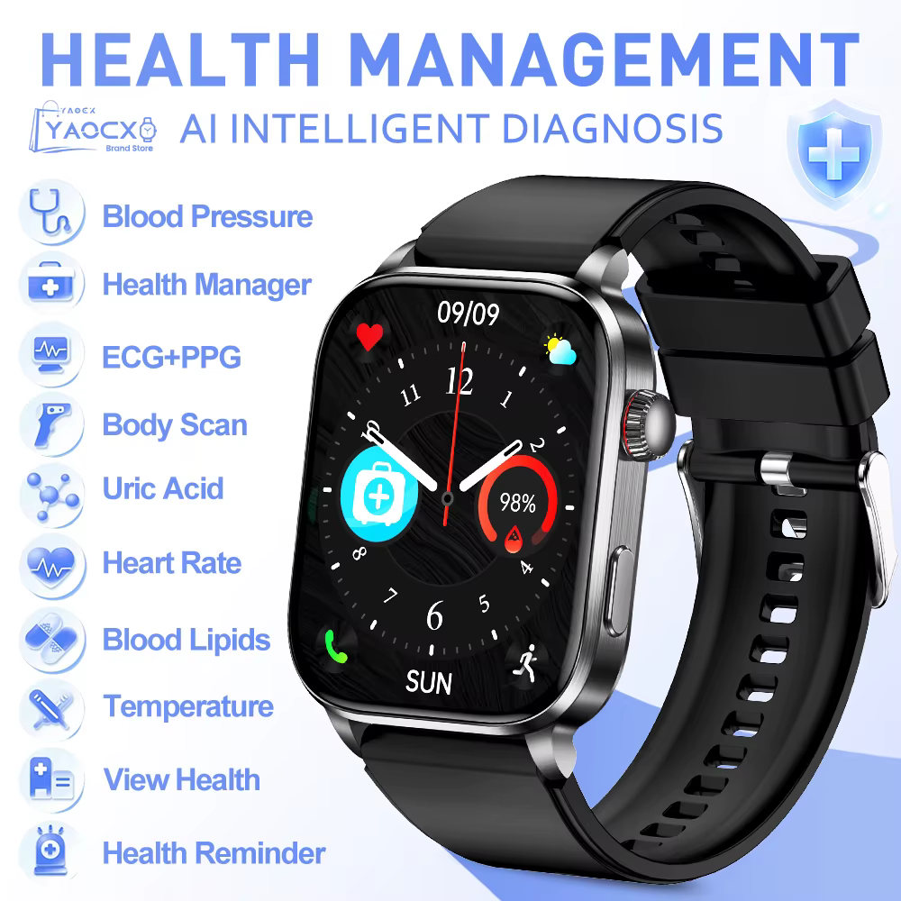 Montre connectée santé 2026 avec écran 2,0 pouces, ECG+PPG, fréquence cardiaque, oxygène sanguin, te