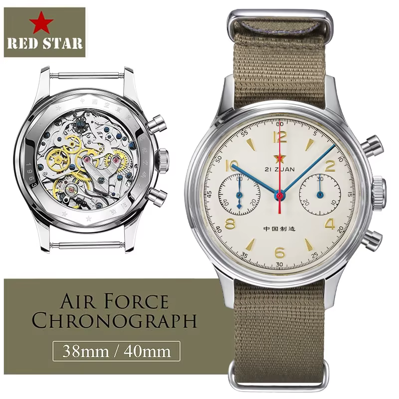 RED STAR 38mm hommes 1963 chronographe montre mécanique pilote avec mouvement mouette ST1901 Air For