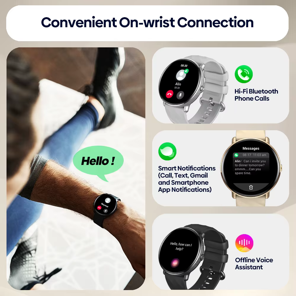 Zeblaze-Montre intelligente GTR 3 Pro Fitness et Wellness pour femme, écran AMOLED, acier inoxydable