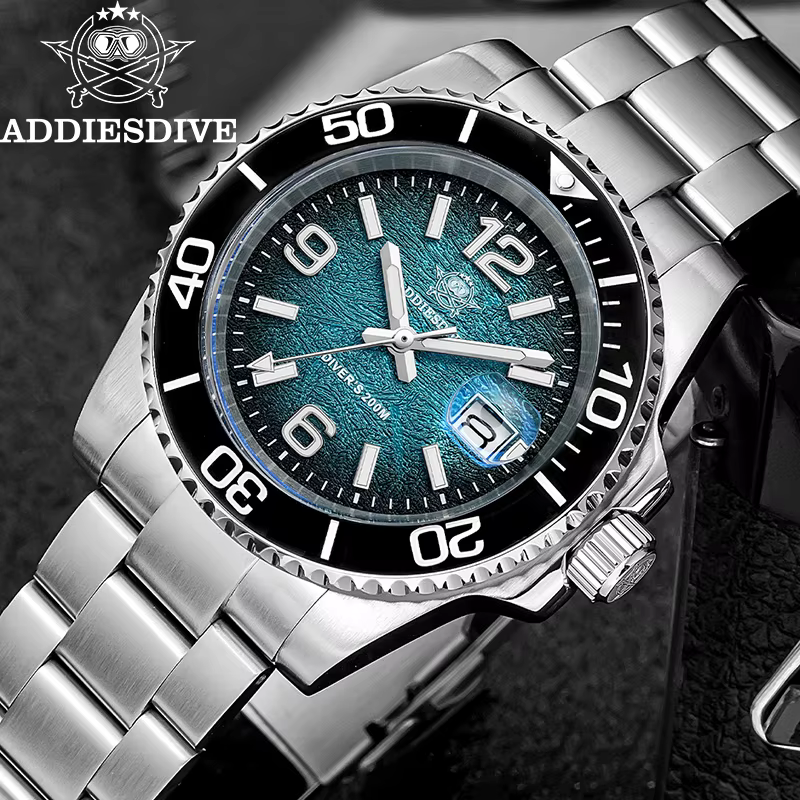 ADDIESDIVE 2025 nouvelle montre pour hommes plongée 41mm montre-bracelet à Quartz 200m étanche lunet