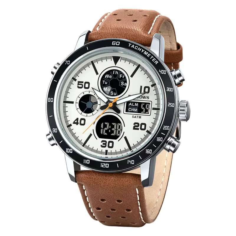 Montre-bracelet électronique étanche pour hommes, en cuir noir, originale, décontractée, Sport, marr